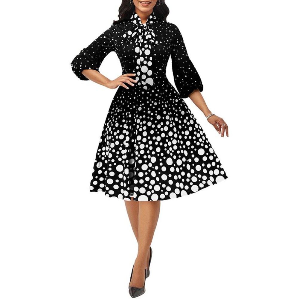 BLACK AND WHITE POLKA DOTTED DRESS Swirl Skirt Designer Ricco Bruno New Medium 6